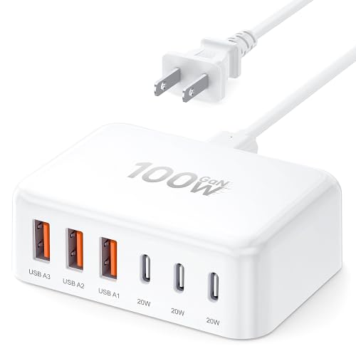 [2026 Updated] USB C Fast Charger, 100W GaN 6 Port Type C Charging Station Hub Block Cube, USB C...