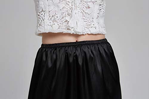 Women\'s Knee Length Half Slip Skirt Lingerie with Lace Trim Anti-Static Elastic Waist Plus Size Midi Underskirt (Black Snip-it, Medium) - Thumbnail 6