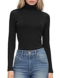 HOTOUCH Women's Turtleneck Long Sleeve Shirts High Stretchy Mock Neck Tops Slim Fit Basic T-Shirts Black XL