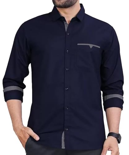 Image of CB-COLEBROOK Men's Regular Fit Solid Soft Touch Cotton Casual Shirt with Pocket Design with Spread Collar & Full Sleeves (Available in Plus Size)