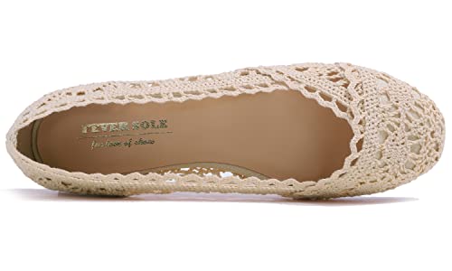 Image of FEVERSOLE Women's Comfort Breathable Knit Crochet Shoes Lace Ballet Flats