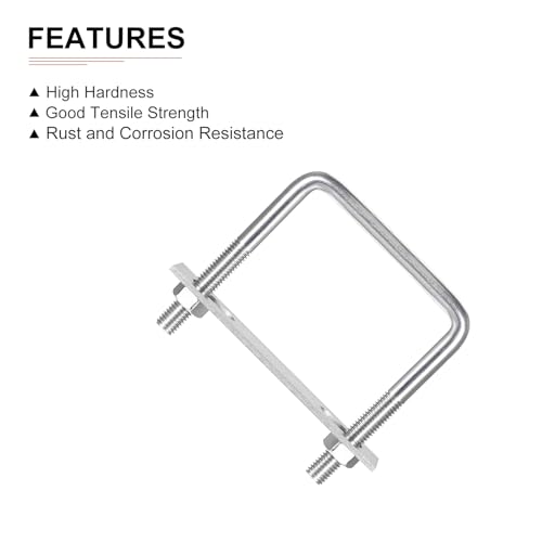Image of DTGN M10x95x100mm(ThreadxWxL) Square U Bolt - 2Pack - Good for Trailer Pipe Replacement Parts - 304 Stainless Steel U Shape Bolts