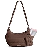 bagsmart Umhängetasche Damen Crossbody Bag, Puffer Tasche Moon Bag mit Verstellbarem Schultergurt, Leichte Puffy Halbmond Handtasche für Arbeit, Uni, Reise, Alltag, Kaffeebraun, S