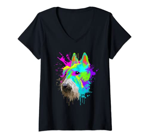 Femme Splash Art Scottish Terrier Chien Cadeau Chiens T-Shirt avec Col en V