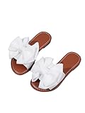 GORGLITTER Girl's Bow Flat Slip on Sandals Cute Fashion Trendy Summer Vacation Round Open Toe Summer Slides Sandal White 5 Big Kid