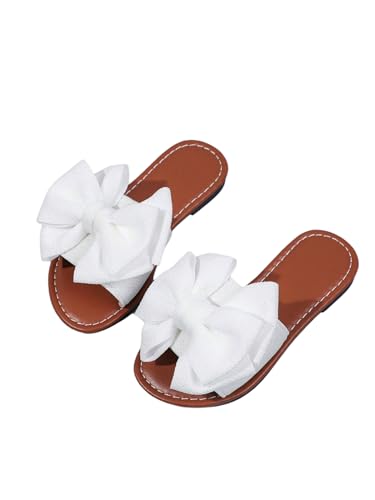 GORGLITTER Girl's Bow Flat Slip on Sandals Cute Fashion Trendy Summer Vacation Round Open Toe Summer Slides Sandal White 5 Big Kid