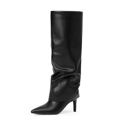 Image of VIUGJNEX Fold Over Boots for Women Fall Tall Knee High Boots