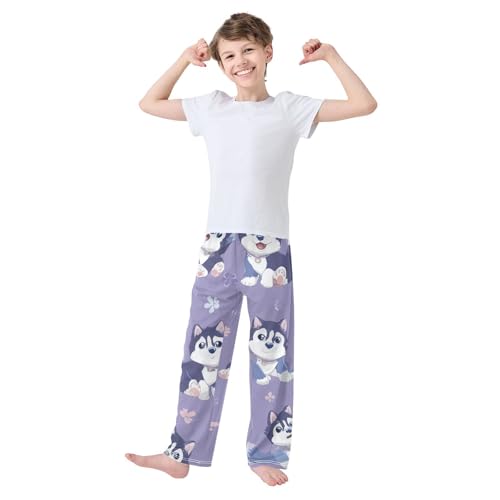 Lovely Husky Boys Long Pants Soft Trousers Elastic Waist Kids Lounge Bottoms with Pockets S-XL3