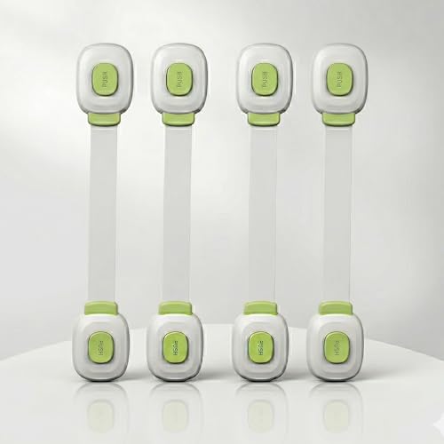 Image of Safe-O-Kid Push Key Multipurpose Child Safety Lock for Cabinets, Drawers, Fridge & Cupboards | Baby Safety Lock with Strong Adhesive | Prevents Finger Pinch Injuries | Pack of 4, (Green)