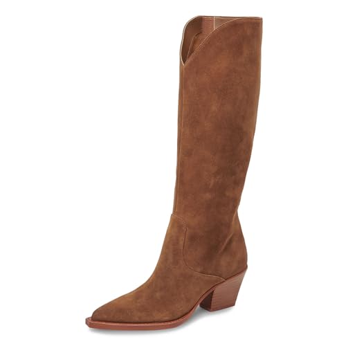 Yishaweiqi Cowgirl Cowboy Boots for Women Chunky Heel Snip Toe Zipper Knee High Boots