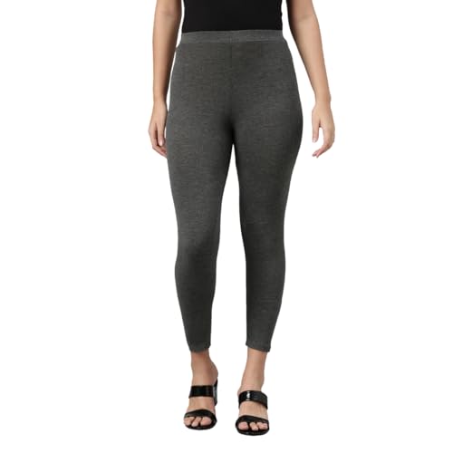 Image of GO COLORS Soft Cotton Stretch Cropped Leggings for Women | Breathable, Mid Rise, Antra Melange