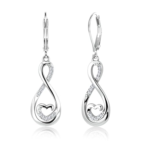 ALEXCRAFT Boucles D'oreilles Pendantes Femme Argent 925, Boucles d'Oreilles Élégantes Infini Coeur, Hypoallergéniques, Cadeaux de Bijoux