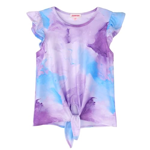 Image of JESKIDS Girls Short Sleeve Shirts Ruffle Tie Front Unicorn /Tie Dye Print Summer Tee Tank Tops 3-11 Years