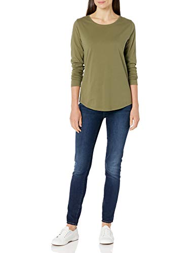 Amazon Essentials Women's Classic-Fit 100% Cotton Long-Sleeve Crewneck T-Shirt, Olive, Large