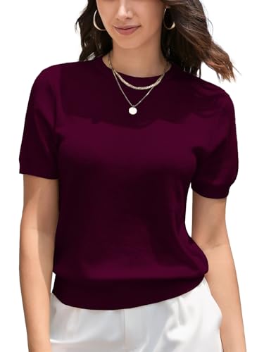 Image of DAIMIDY Womens Cotton Modal Short Sleeve Sweaters Summer Knit Tops | Breathable,Soft,Smooth Feel and Excellent Drape.Fit in Summer,Spring and Fall.