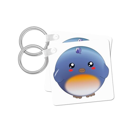 3dRose, Cute bluebird - kawaii blue bird cartoon - sweet adorable round birdy anime style - kids children, set of 6 Key Chains