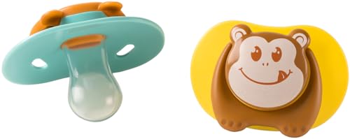 Image of Cartoon Animal Baby Toddler & Children Natural Shaped Orthodontic Pacifier /Binky (Monkey and Bear Variety Pack)
