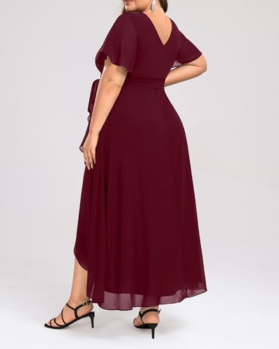 Womens Plus Size Long Dress Chiffon High Low Split Ruffle Evening Bridesmaid Wedding Guest Formal Maxi Dresses2