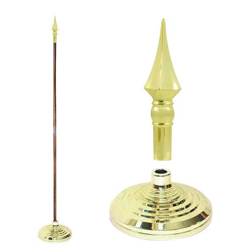 Super Tough Indoor Flag Pole kit 8ft - Plastic Spear - Gold Texture Base - Aluminum Flagpole with Brass Finish - Heavy Duty Inside House Flagstaff - Interior Shaft and Stand - No Ensign Included