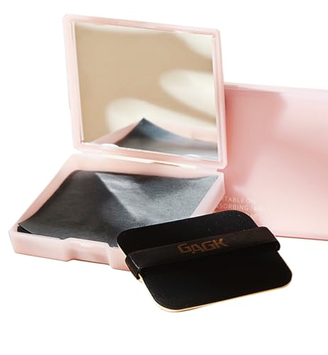 Papel Secante Facial, 200 Hojas Papel Secante de Aceite con Tubo de Espejo y Espuma de Polvo Autoadhesivo, Papel de Control de Aceite para Pieles Grasas, sin Perfume y Aceite, Carbón de Bambú, Rosa