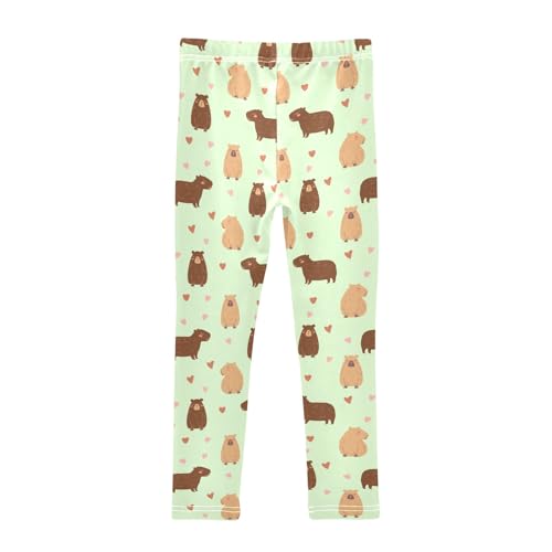 Cute Capybara Drawing Green Girls Leggings Soft Comfortable Athletic Leggings Dancing Pants for 4-10 Years2