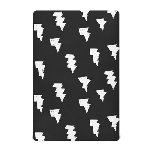 Image of Fitted Crib Sheets Doodle White Lightning Bolt Stretchy Portable Playard Sheets for Baby Toddler, Breathable Soft Mini Crib Mattress 39 x 27 in for Boys and Girls
