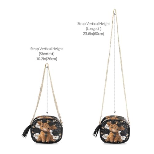 Image of ALAZA Women's Highland Cow Rose Butterfly PU Leather Crossbody Bag Shoulder Purse with Tassel