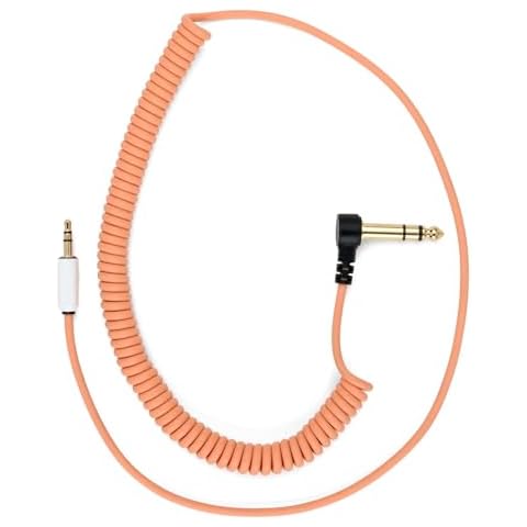 MyVolts Candycords Stereo Pedal to Synth Cable, Low Profile Large Stereo Jack to Straight Mini Stereo Jack, Curly 65cm to 100cm, Sunset Peach Cover