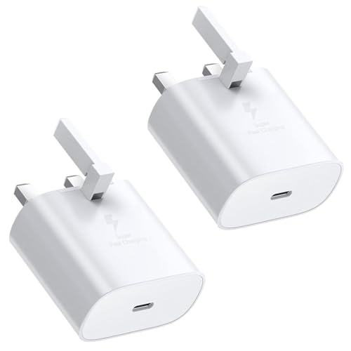 Samsung Fast Charger Plug 2Pack USB C Samsung Fast Charging Adapter Type C Plug USBC UK for Galaxy S25 S24 S23 S22 S21 S20 A17 A16 A15 A14 A56 A55 A54 A53 A52 A36 A35 A33 A34 A22 A23 A25 A26