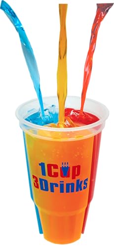 WesCup Worlds First Ever 3-Compartment Reusable Souvenir Drinking Cup with 3 Straws for Hot and Cold drinks BPA free Dishwasher Safe - 24oz