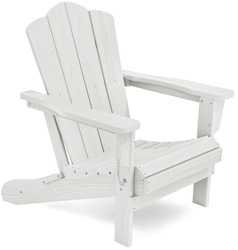 KINGYES Folding Adirondack Chair, HDPE All-Weather Folding Adirondack Chair, White