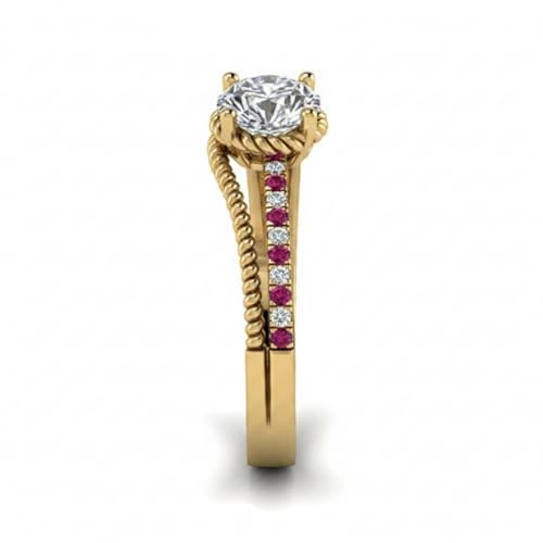 Image of Choose Your Gemstone Rope Split Shank Diamond CZ Ring Yellow Gold Plated Round Shape Split Shank Engagement Ring Minimal Modern Design Birthday Gift Wedding Gift US Size 4 to 12