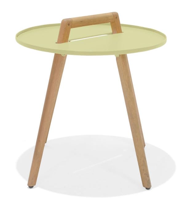 LifestyleGarden Nassau 50cm Round Coffee Table Garden Furniture with Aluminium Top and Eucalyptus Legs - Green