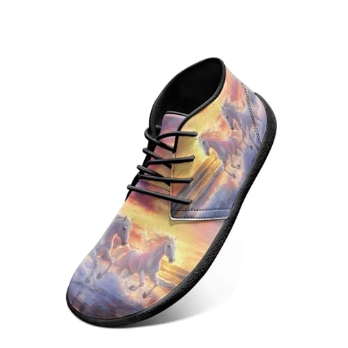 Chririnla Horse Flat Sneakers Wide Minimalist Shoes Mens Hiking Flat Barefoot Shoe Comfortable Fashion Women's Non Slip Sport Gym Athletic Sneaker PU Leather Boots