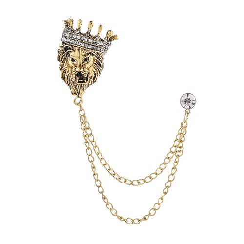Image of coadipress Crown With Hanging Chain Brooch for Women Men Elegant Gentlemen Gold Silver Crystal Crown Lapel Pin Vintage Rhinestone Wedding Brooch Suit Shirt Pin Accessories