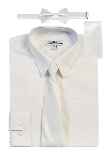 Image of Gioberti Boy's Long Sleeve Dress Shirt + Solid Tie, Bow Tie, and Hanky