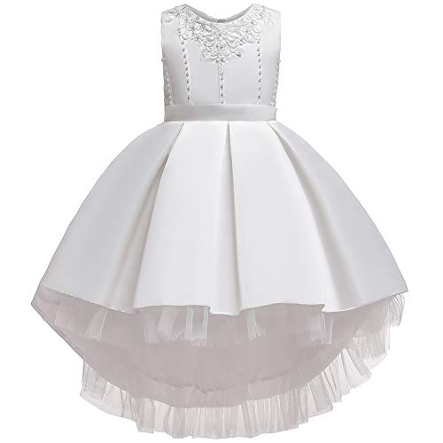 Robe de mariée formelle fille blanche de prestige avec broderies fleurs
