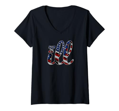 Womens ILL Philadelphia Philly American Flag Grunge Liberty Bell V-Neck T-Shirt