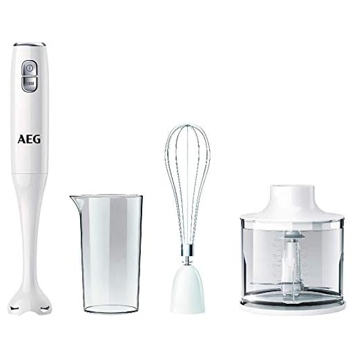 AEG STM3300 Batidora de Mano 600W, 2 Velocidades, Función Turbo, Incluye Vaso Graduado con Medida, Aptos Lavavajilla, 85dB, 1.2m de Longitud Cable, Blanco