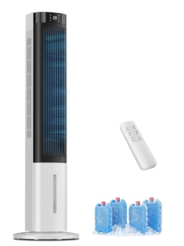 KEGIAN Windowless Portable Air Conditioner, 35' Cooling Fans that Blow Cold Air, Evaporative Air Cooler w/ 4Modes & 3Speeds, 24H Timer, Remote, 20dB Queit Swamp Cooler for Bedroom, Indoor Use