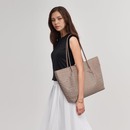 Image of Kattee Woven Tote Handbag for Women, Leather Large Tote Purse for Women Hobo Shoulder Bag Weekender Bags,14L | Woven, Leather, Large, Tote Purse, 14L