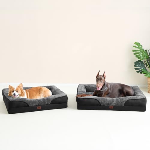 EHEYCIGA Orthopädisches Hundebett Kleine Hunde, 76x51x16.5cm, Memory Foam Waschbar und Wasserdicht Hundekorb mit 4 Rändern, Hundesofa Hundecouch rutschfest, Grau/Schwarz