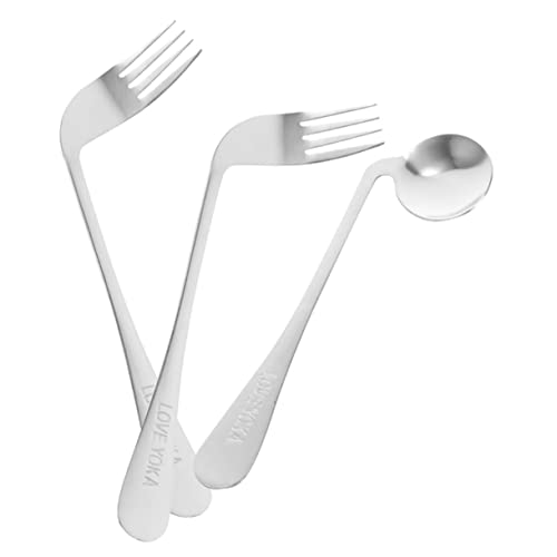 COOLHIYA 介護用斜めスプーンフォーク 高齢者向けステンレス製 耐久性握りやすいテクスチャー 手首負担軽減 不要 食事補助器具 使いやすい