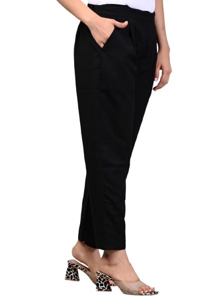 Image of Women Elastic Waist Regular Fit Casual Cotton Trouser Pants