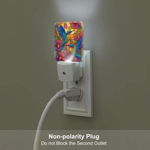 Image of Blue Hummingbirds Night Light Set of 2, Colorful Flowers Auto Sensor LED Dusk-to-Dawn Nightlights, Plug-in Sensor Lamp for Bedroom Bathroom Kitchen Hallway Stairs Decorative