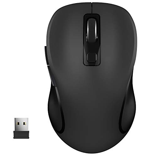 WisFox 2.4G Wireless Mouse for Laptop, Ergonomic Computer Mouse with USB Receiver and 3 Adjustable Levels, 6 Button Cordless Mouse Wireless Mice for Windows Mac PC Notebook (Black)
