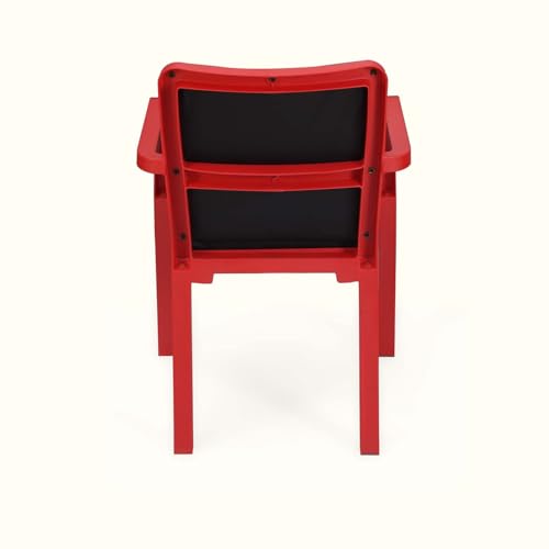 Image of Nilkamal Luxe Full-Back Cushioned Plastic Arm Chair | Stackable Chair | for Home, Living Room, Office, Outdoor, Balconies | Bright Red & Black