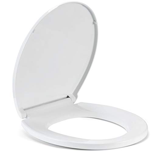 Round Toilet Seats Cover Lid Soft Slow Close Non-Slip Seat Durable Never Loosen White Plastic Toilet Seat for Standard Toilet Bowls Top Fixing Toilet Seat Including 360Â°Adjustable Toilet Seat Hinges