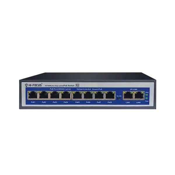 HiFocus 10-Port 10/100Mbps Network Switch with 8 Port PoE , 2 SFP Uplink Ports, 120 W Total POE Budget, Web Management, Idealfor Homes and Businesses HF-S08E2-120WS