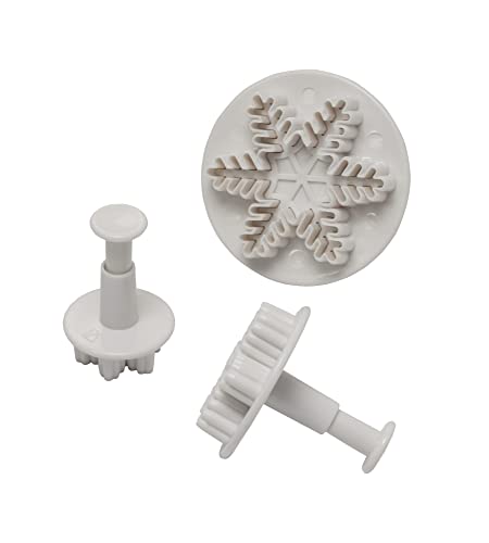 Cake Star Push Easy Plunger Cutters - Snowflake Fondant Cutters in 3 Sizes, Cookie Cutter for Cake Decorating, Icing, Sugarpaste, And Marzipan, Set of 3